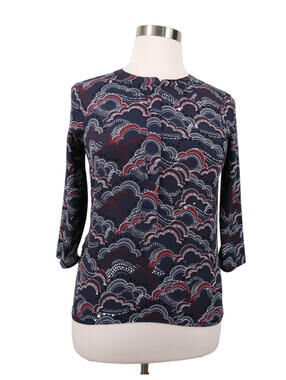 Express Abstract Zip Top Lightweight Women's Blouse Top Navy Size Medium